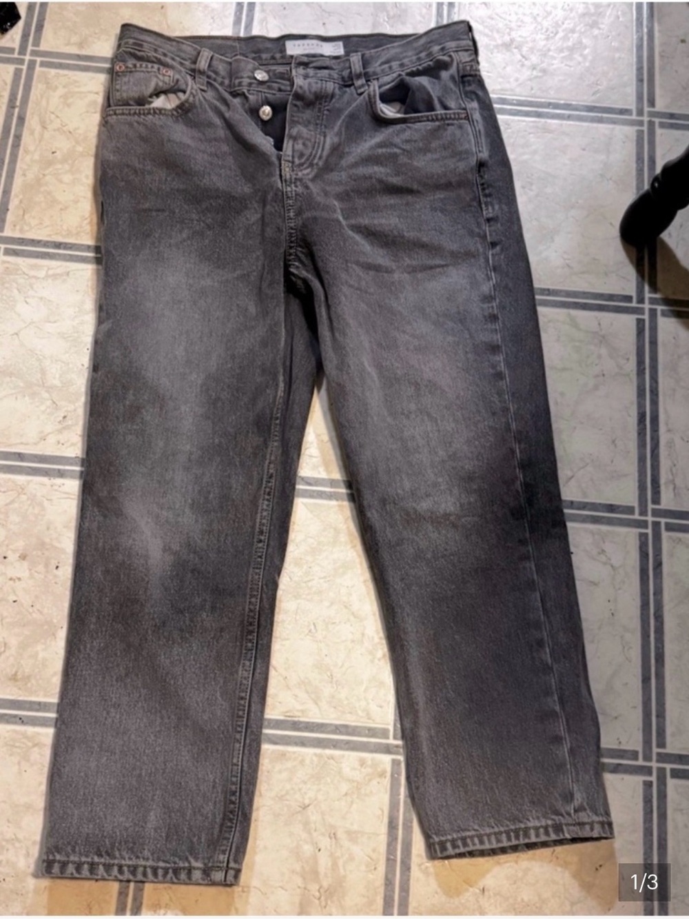 Topshop The Editor Straight Leg Gray Jeans Petite Fit Size 30